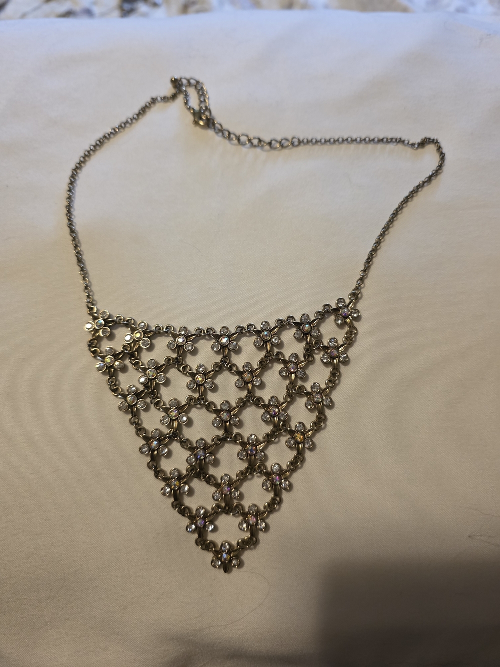 Silver-Tone Floral Crystal Bib Necklace - Silver